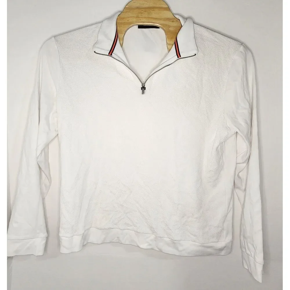 Bugatchi Mens Size XL White‎ Long Sleeve 11/4 Zip Pullover